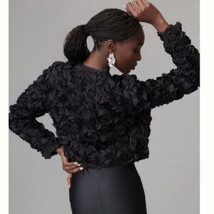 Anthropologie 3D Floral Black Bomber